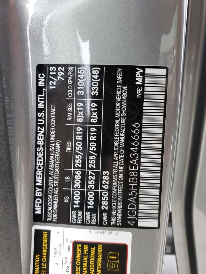 2014 Mercedes-Benz Ml 350 4Matic VIN: 4JGDA5HB8EA346666 Lot: 93240925