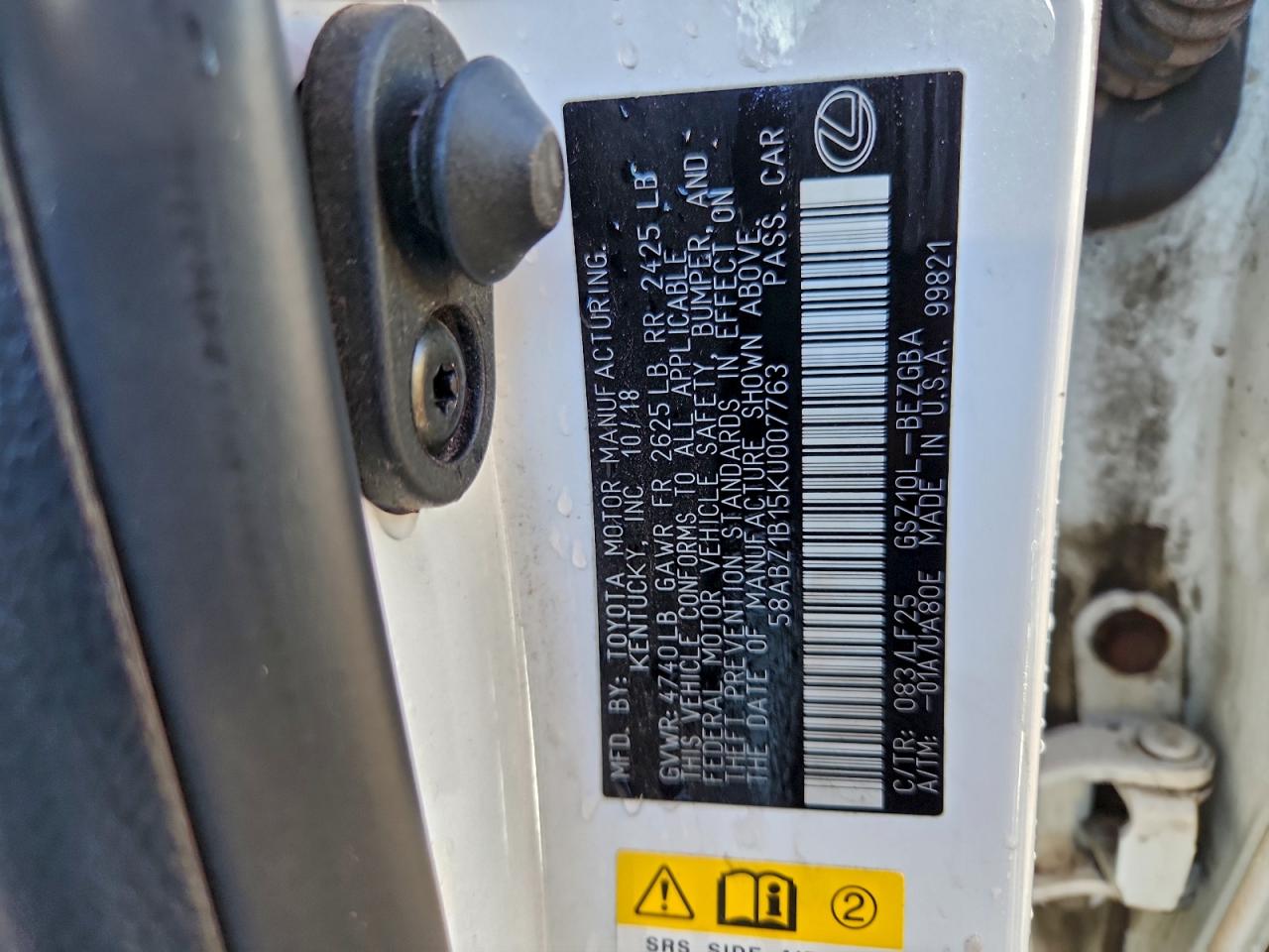 2019 Lexus Es 350 VIN: 58ABZ1B15KU007763 Lot: 94517365