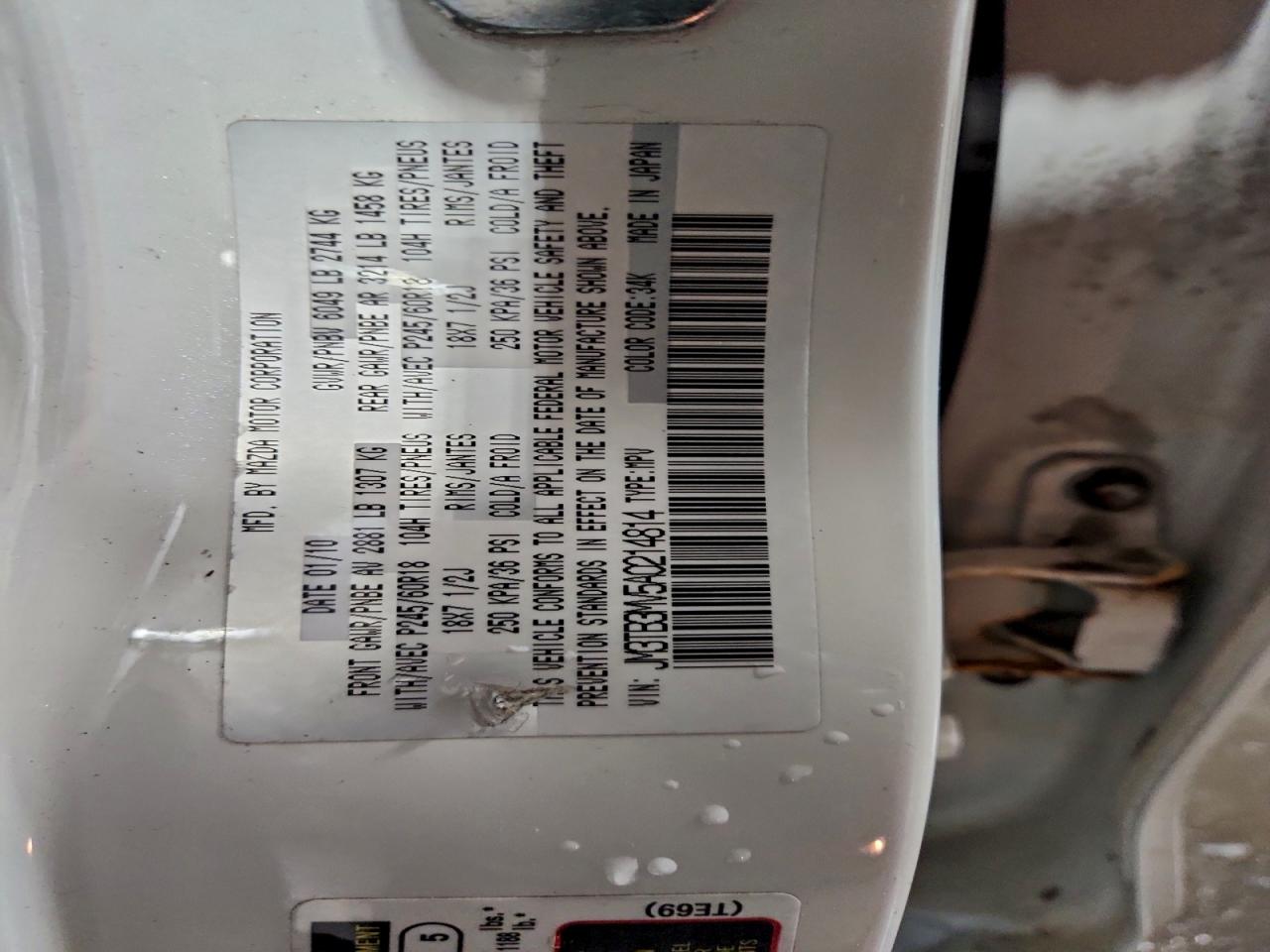 2010 Mazda Cx-9 VIN: JM3TB3MV5A0214814 Lot: 93353965