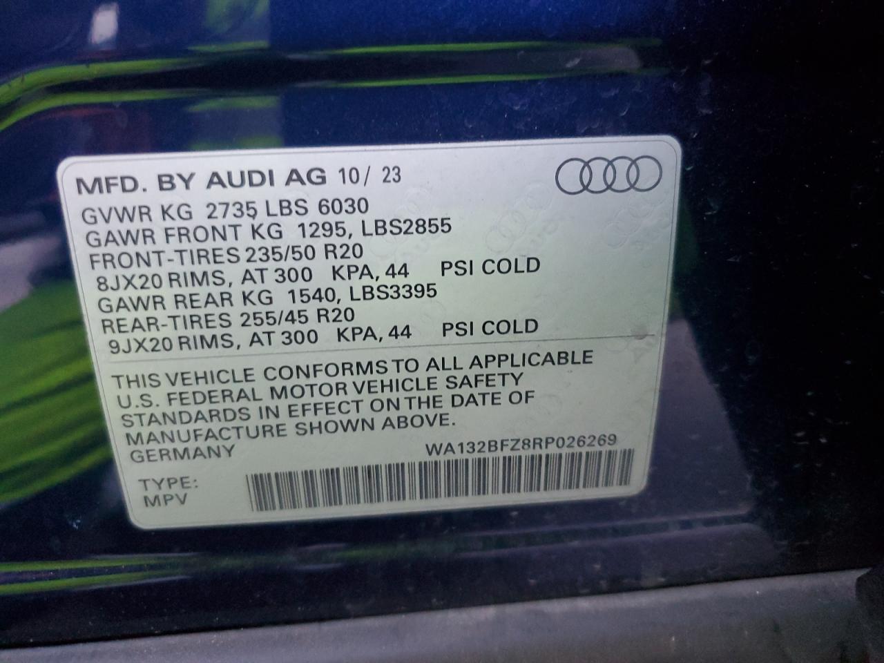 2024 Audi Q4 E-Tron Sportback Premium Plus VIN: WA132BFZ8RP026269 Lot: 91329435