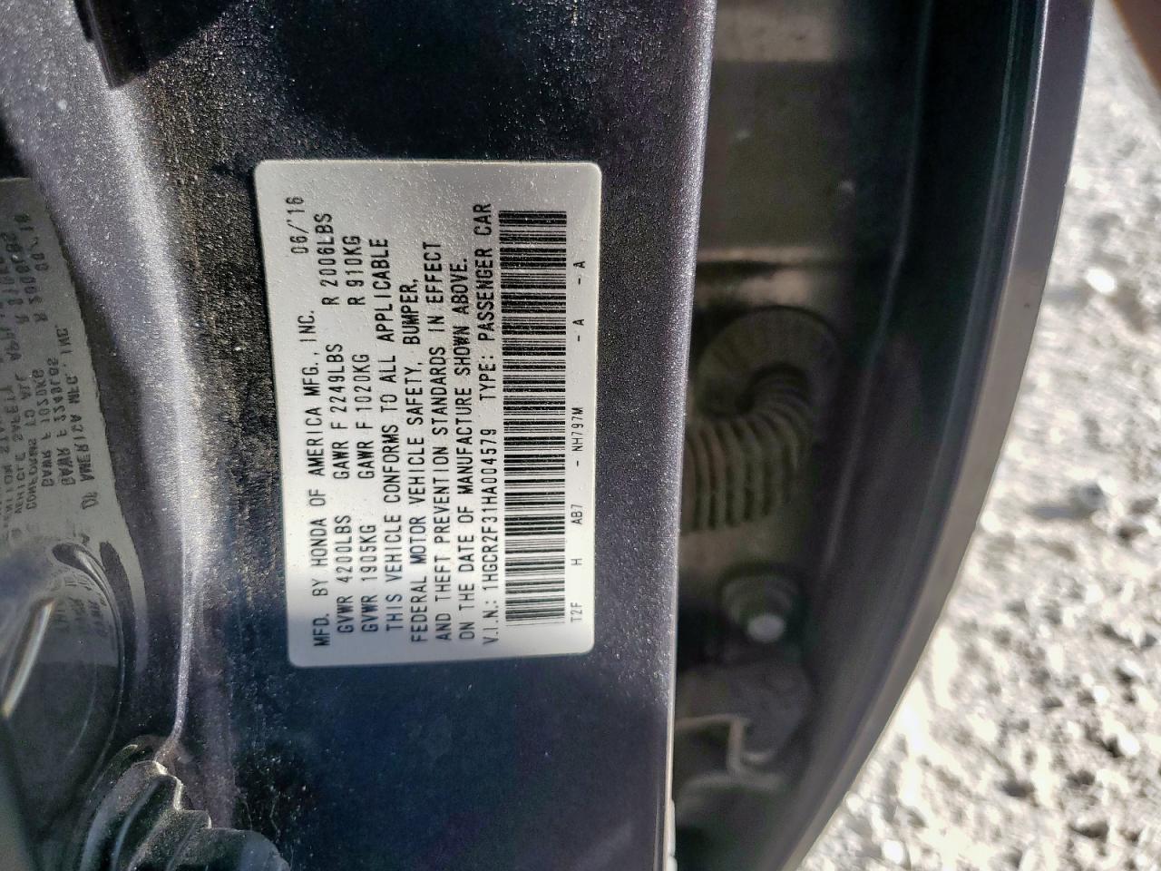 2017 Honda Accord Lx VIN: 1HGCR2F31HA004579 Lot: 92281735