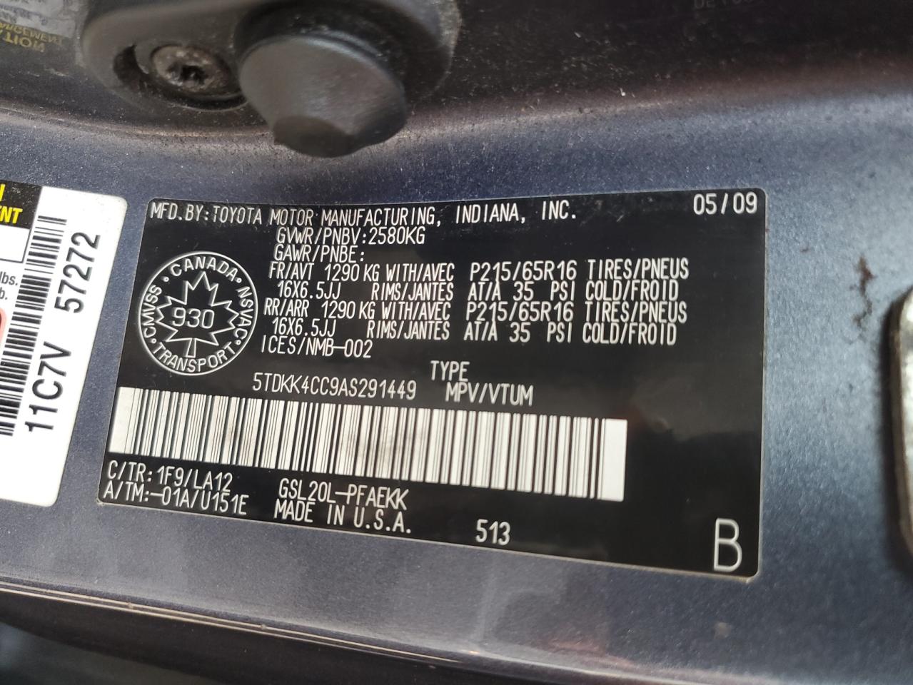 2010 Toyota Sienna Ce VIN: 5TDKK4CC9AS291449 Lot: 91392995