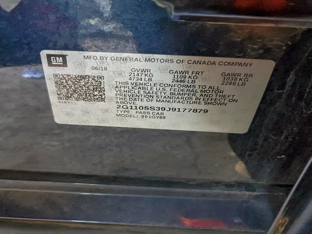 2018 Chevrolet Impala Lt VIN: 2G1105S39J9177879 Lot: 94421375