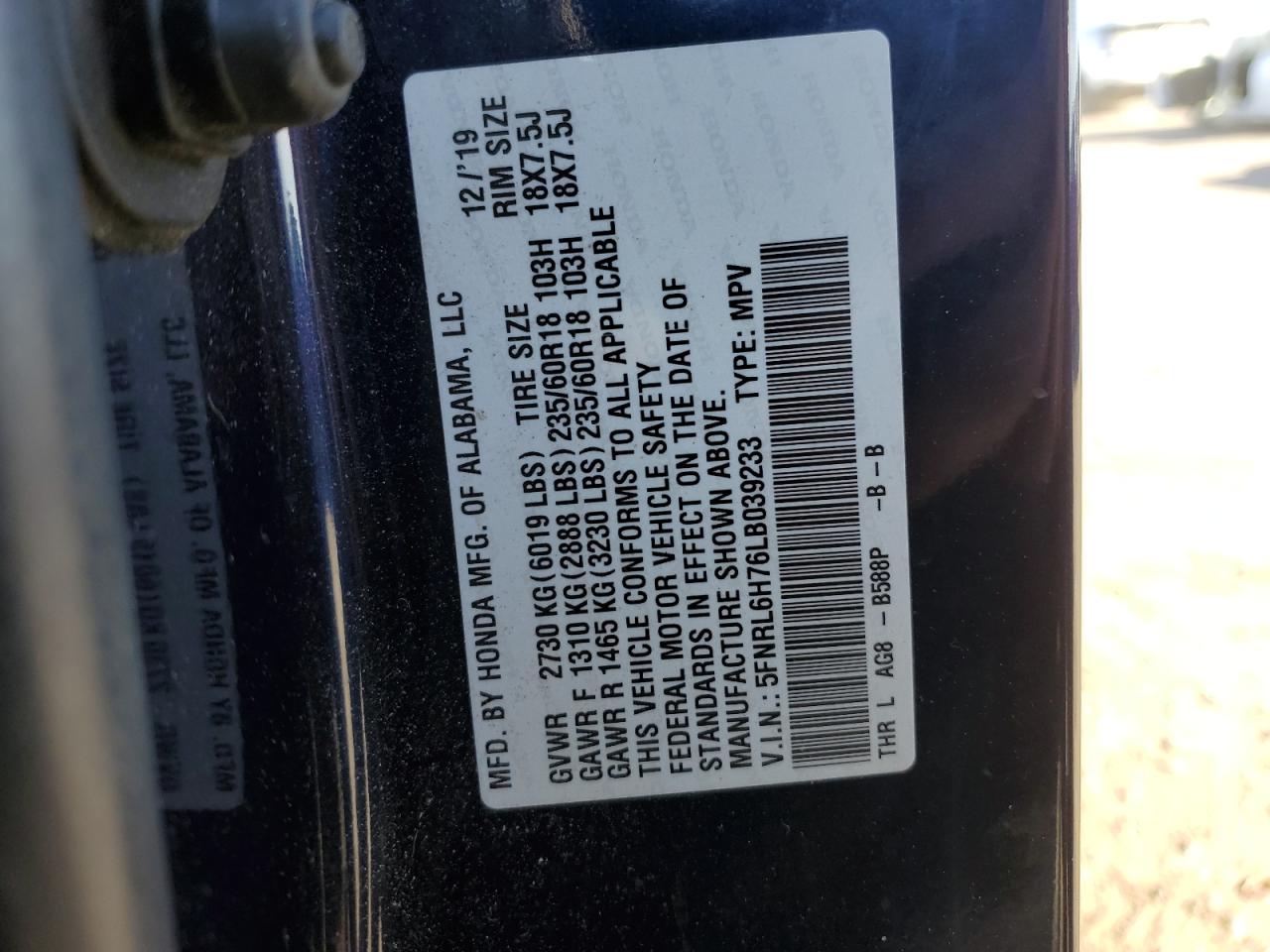 2020 Honda Odyssey Exl VIN: 5FNRL6H76LB039233 Lot: 90699405
