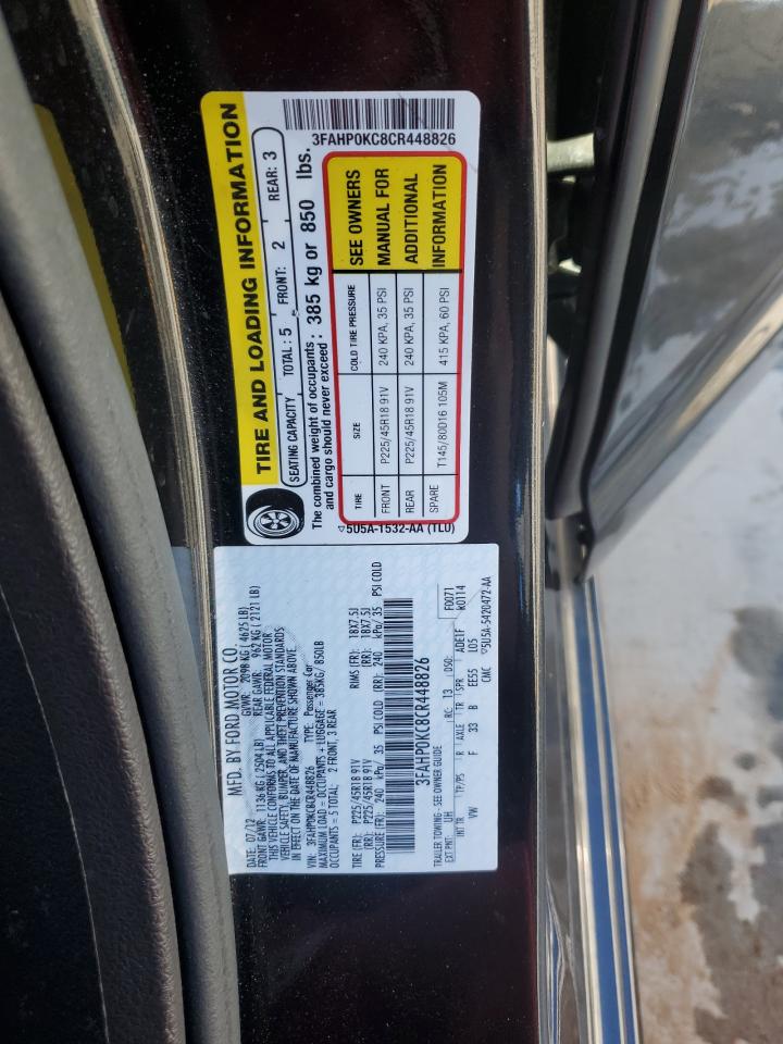 2012 Ford Fusion Sport VIN: 3FAHP0KC8CR448826 Lot: 90654445