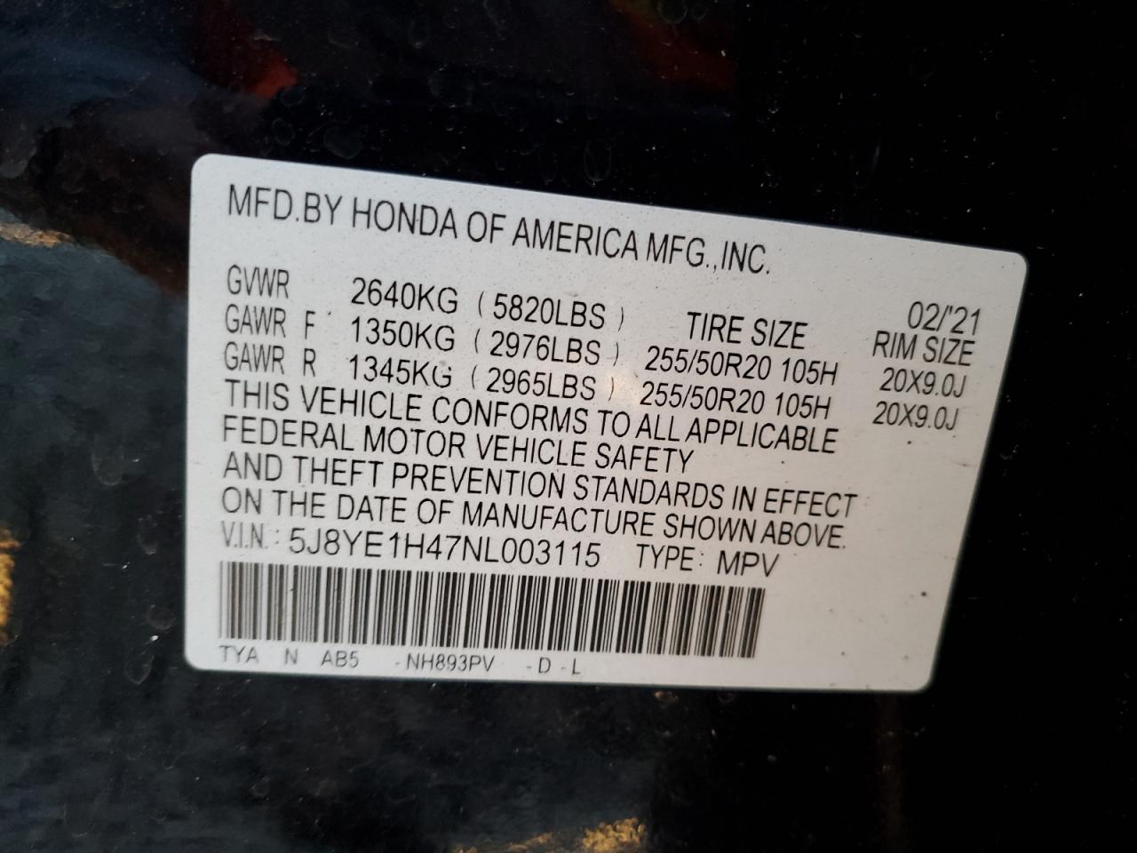 2022 Acura Mdx Technology VIN: 5J8YE1H47NL003115 Lot: 91877235