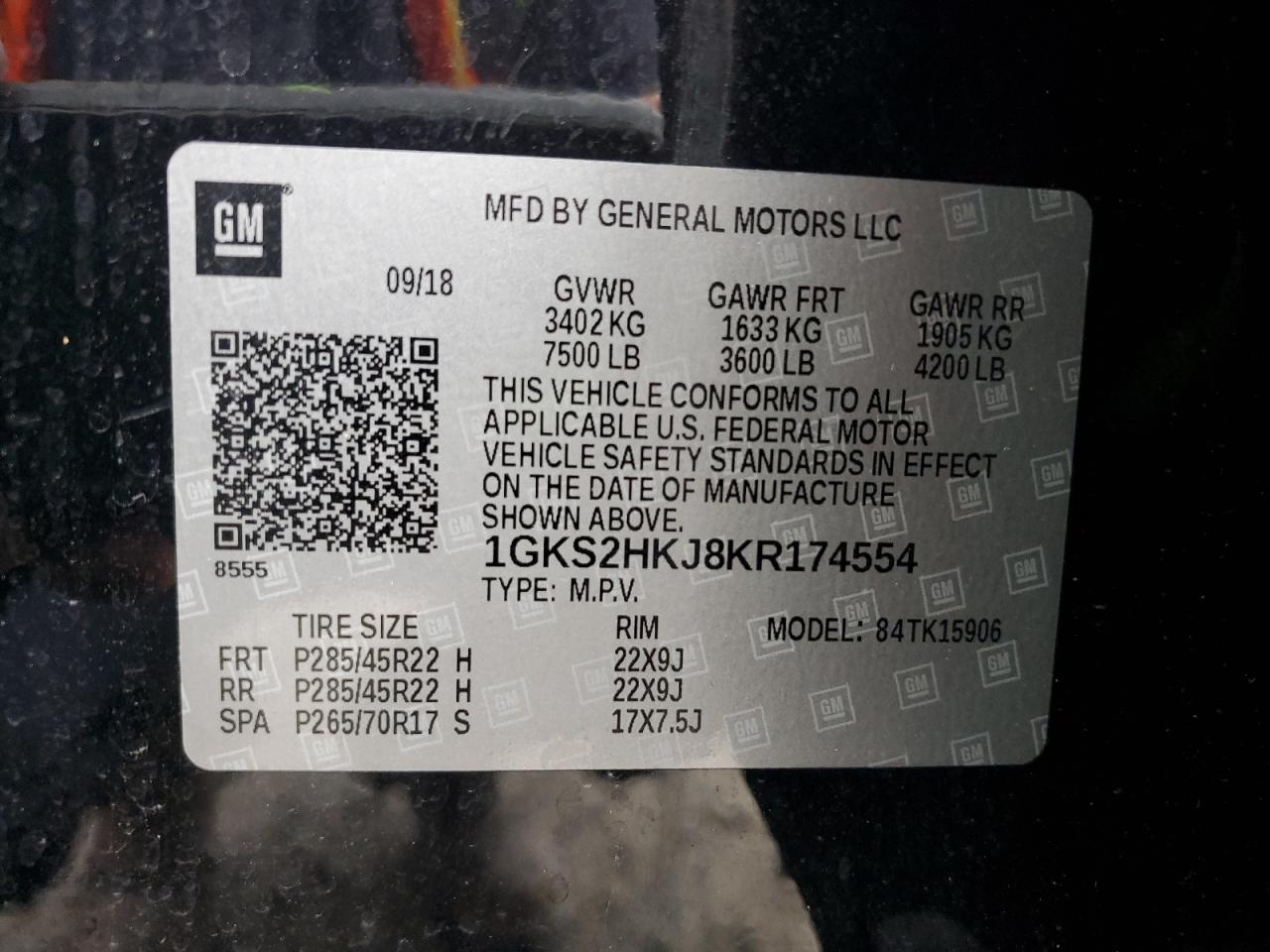 2019 GMC Yukon Xl Denali VIN: 1GKS2HKJ8KR174554 Lot: 93240855