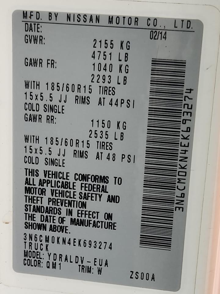 2014 Nissan Nv200 2.5S VIN: 3N6CM0KN4EK693274 Lot: 91185465