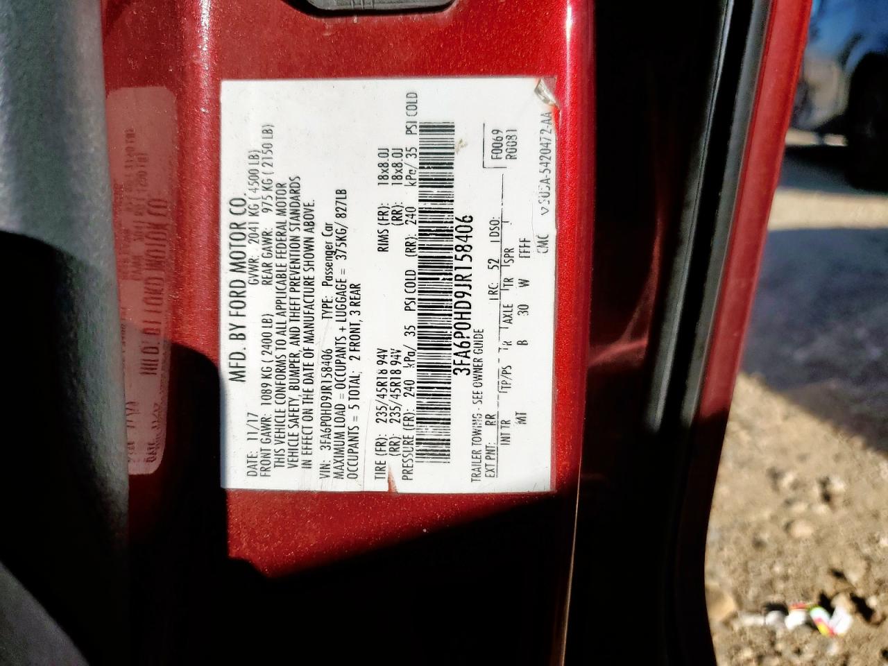 2018 Ford Fusion Se VIN: 3FA6P0HD9JR158406 Lot: 91864635