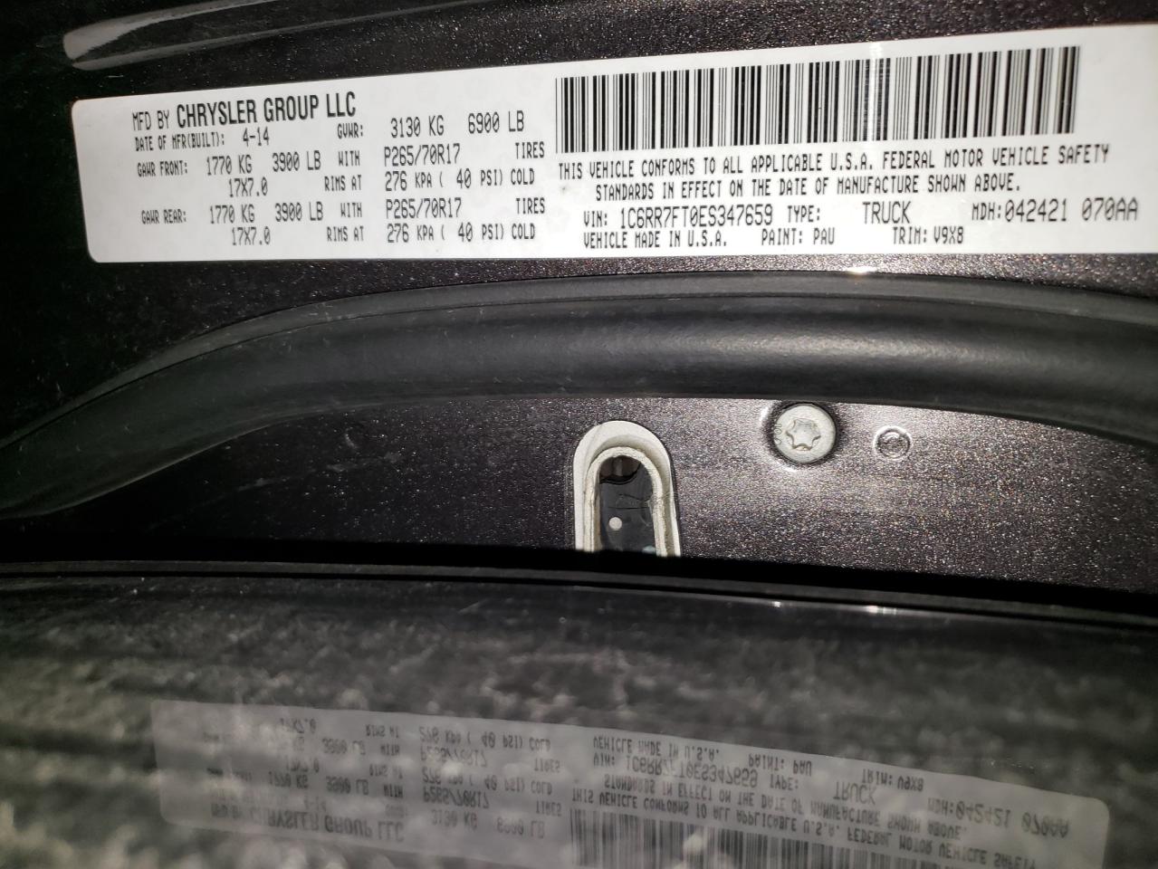 2014 Ram 1500 St VIN: 1C6RR7FT0ES347659 Lot: 85436145