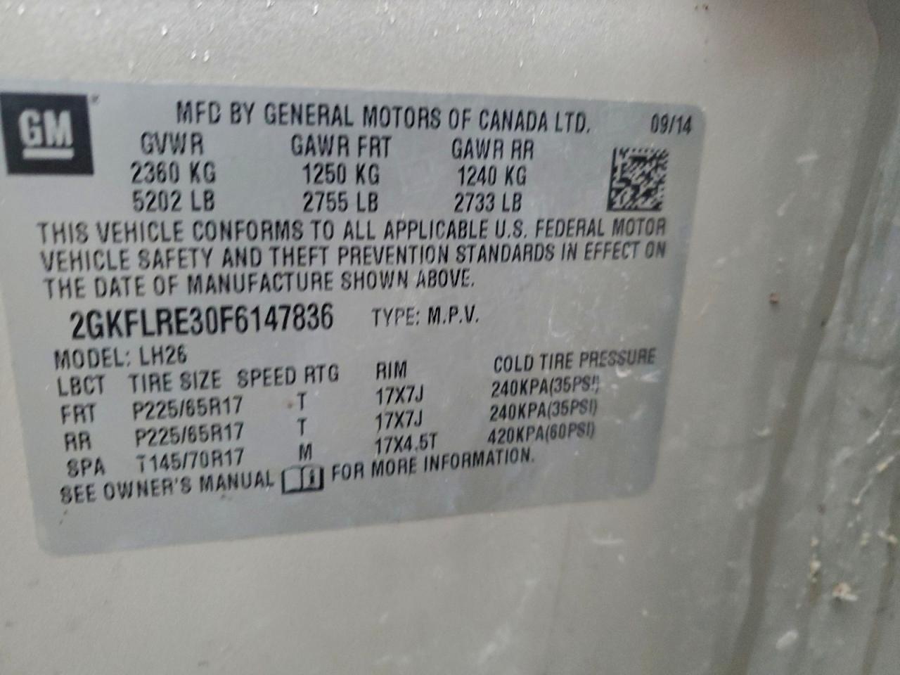 2015 GMC Terrain Sle VIN: 2GKFLRE30F6147836 Lot: 93881945