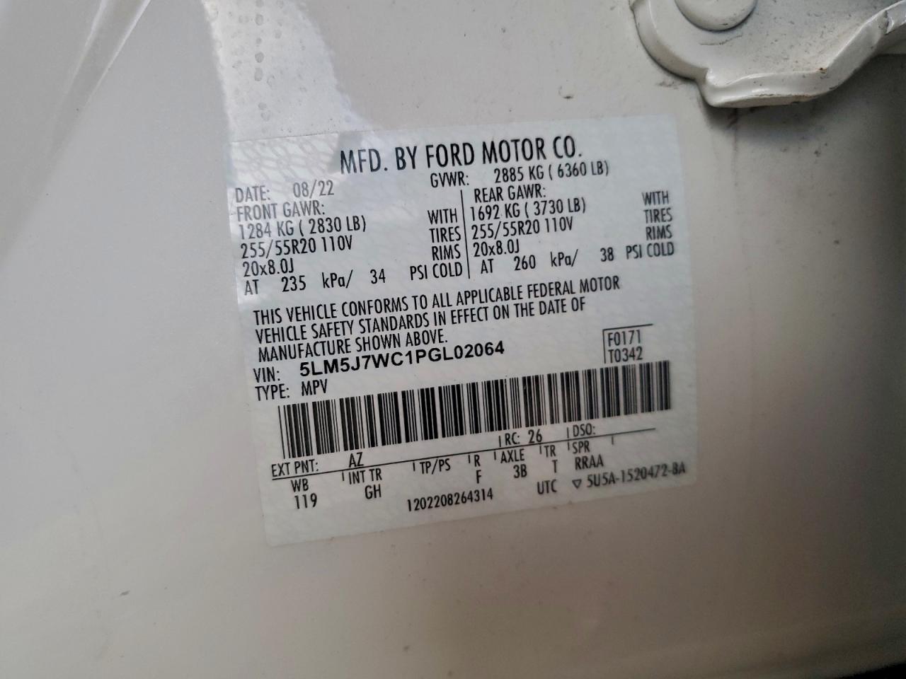 2023 Lincoln Aviator Reserve VIN: 5LM5J7WC1PGL02064 Lot: 94281445