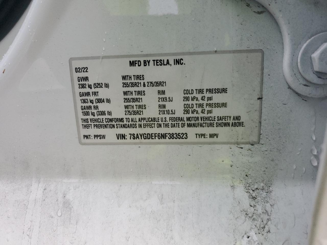 2022 Tesla Model Y VIN: 7SAYGDEF6NF383523 Lot: 93964195