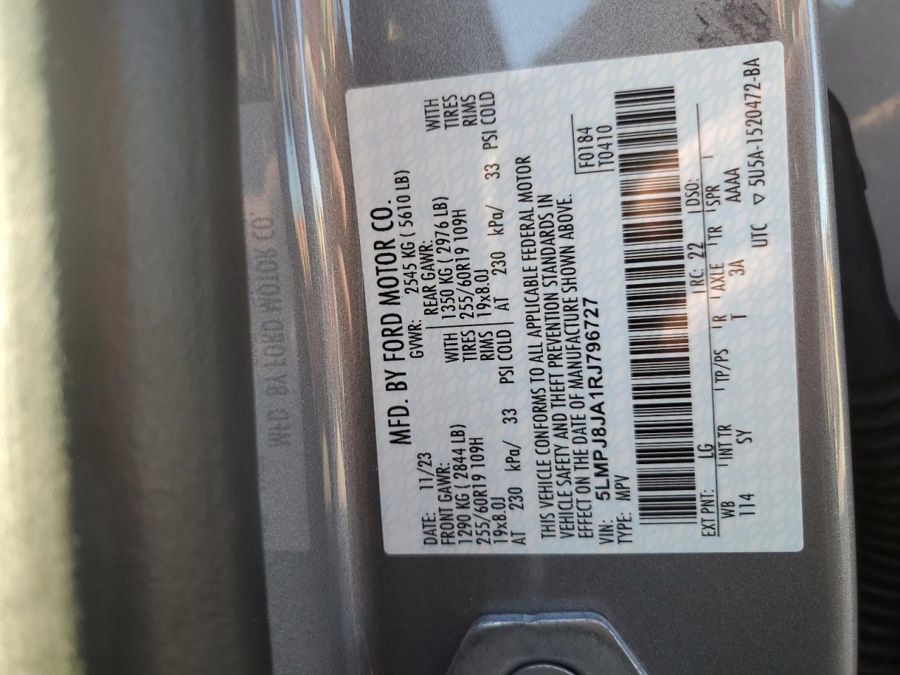 2024 Lincoln Nautilus Premiere VIN: 5LMPJ8JA1RJ796727 Lot: 91346795