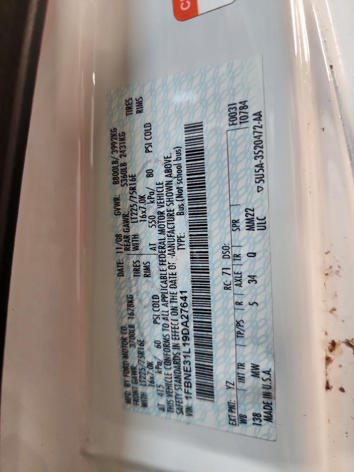 2009 Ford Econoline E350 Super Duty Wagon VIN: 1FBNE31L19DA27641 Lot: 92701235