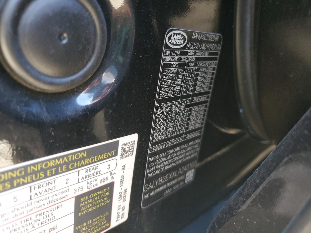 2020 Land Rover Range Rover Velar S VIN: SALYB2EXXLA243160 Lot: 90860335