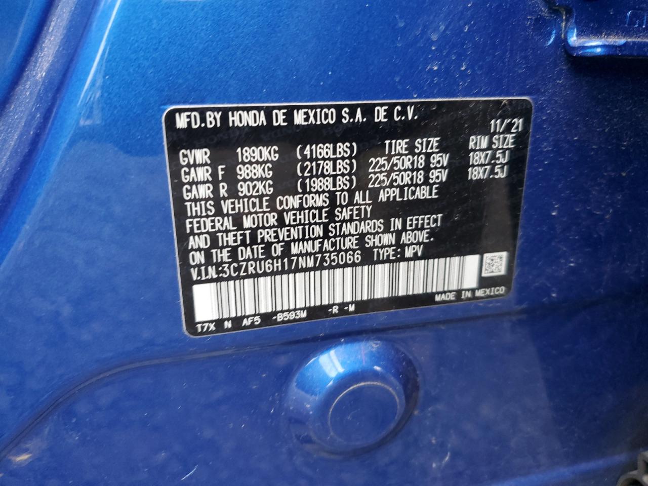 2022 Honda Hr-V Sport VIN: 3CZRU6H17NM735066 Lot: 91209175