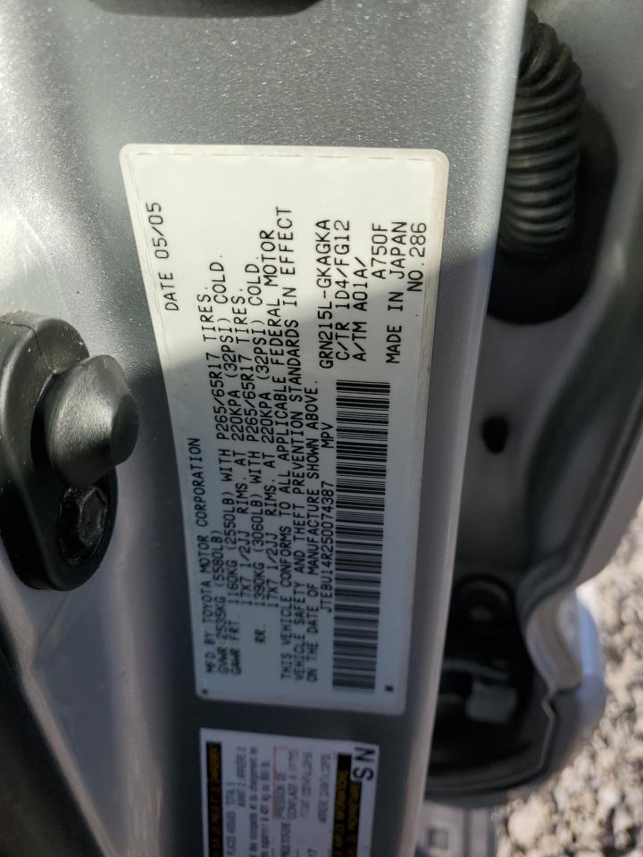 2005 Toyota 4Runner Sr5 VIN: JTEBU14R250074387 Lot: 92878865