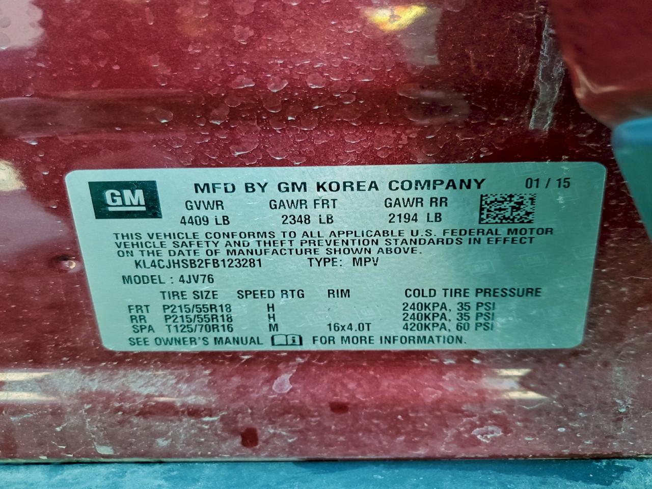 2015 Buick Encore Premium VIN: KL4CJHSB2FB123281 Lot: 94197085