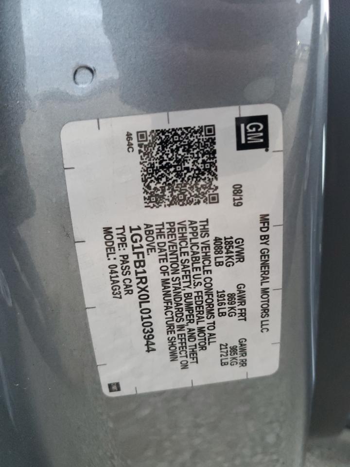 2020 Chevrolet Camaro Ls VIN: 1G1FB1RX0L0103944 Lot: 93850785