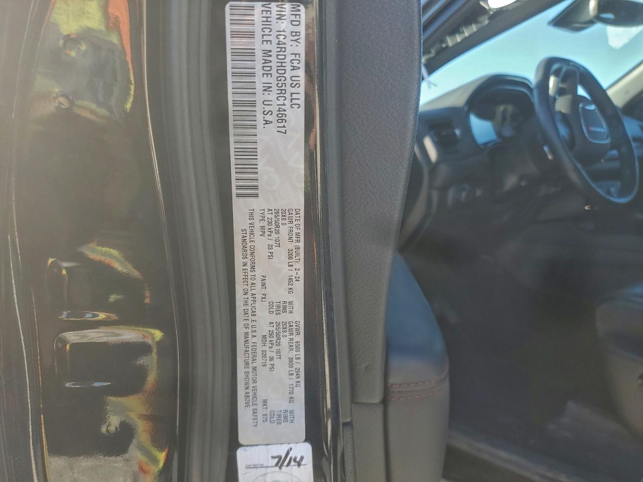 2024 Dodge Durango Gt VIN: 1C4RDHDG5RC146617 Lot: 93348735