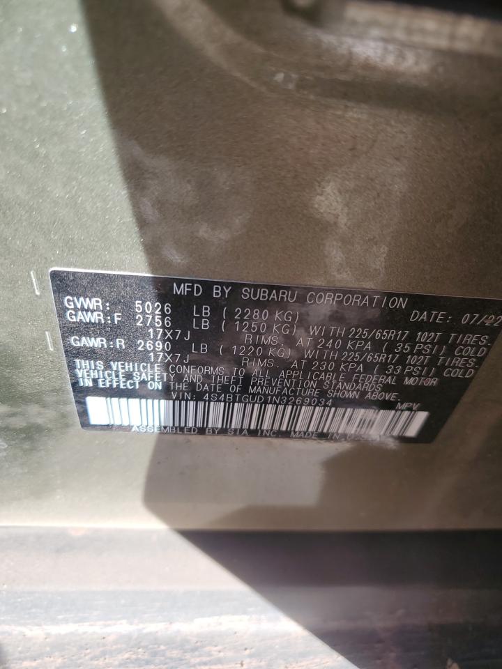 2022 Subaru Outback Wilderness VIN: 4S4BTGUD1N3269034 Lot: 91601945