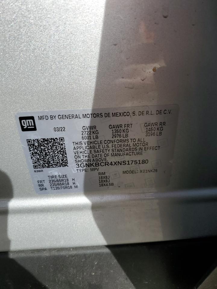 2022 Chevrolet Blazer 2Lt VIN: 3GNKBCR4XNS175180 Lot: 92516355