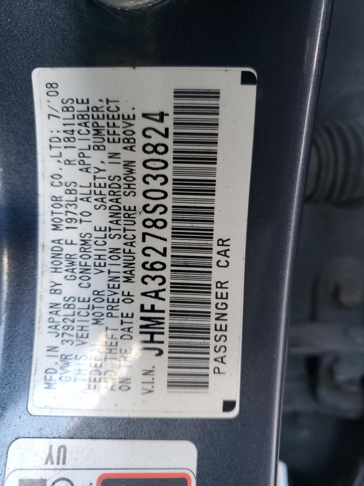 2008 Honda Civic Hybrid VIN: JHMFA36278S030824 Lot: 93242025