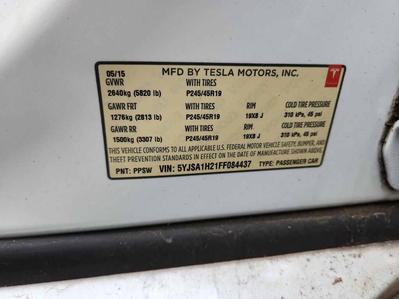 2015 Tesla Model S 85D VIN: 5YJSA1H21FF084437 Lot: 92351635