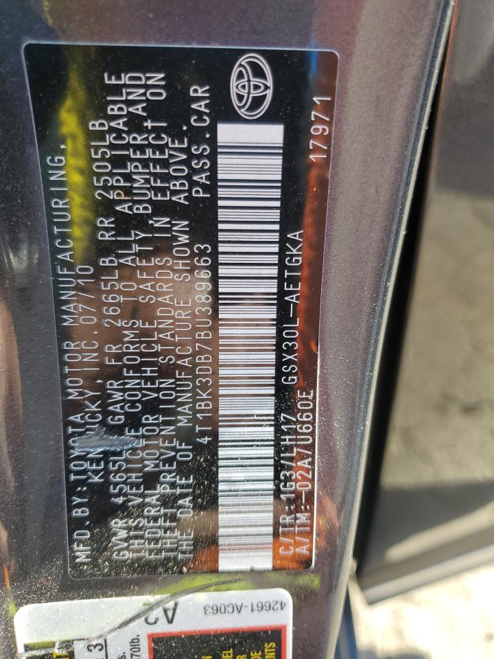 2011 Toyota Avalon Base VIN: 4T1BK3DB7BU389663 Lot: 91403485