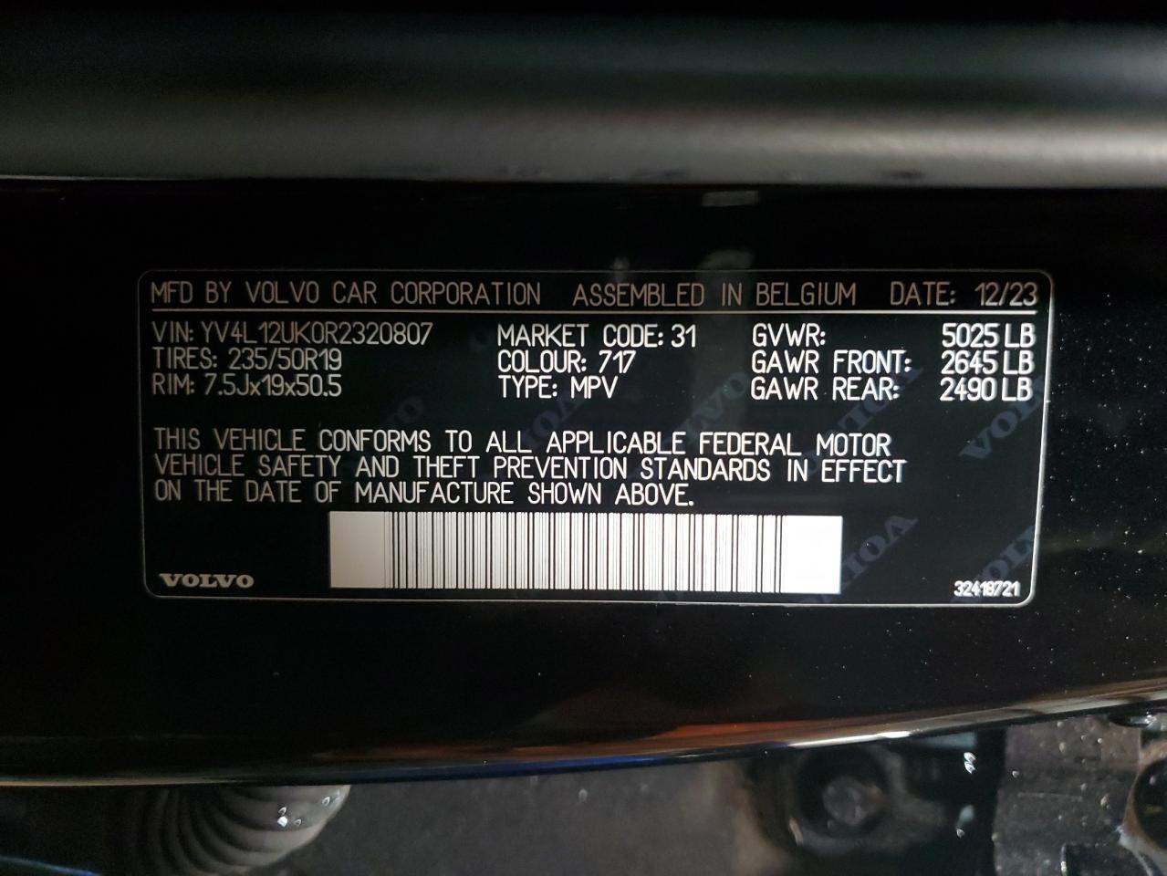 2024 Volvo Xc40 Core VIN: YV4L12UK0R2320807 Lot: 91797805