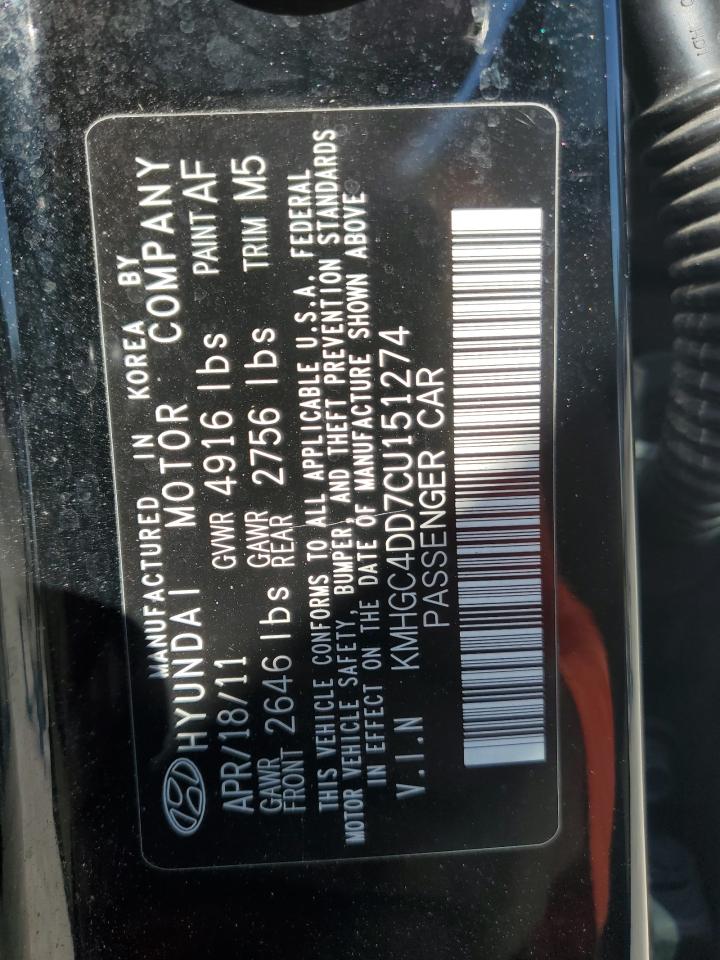 2012 Hyundai Genesis 3.8L VIN: KMHGC4DD7CU151274 Lot: 92805815