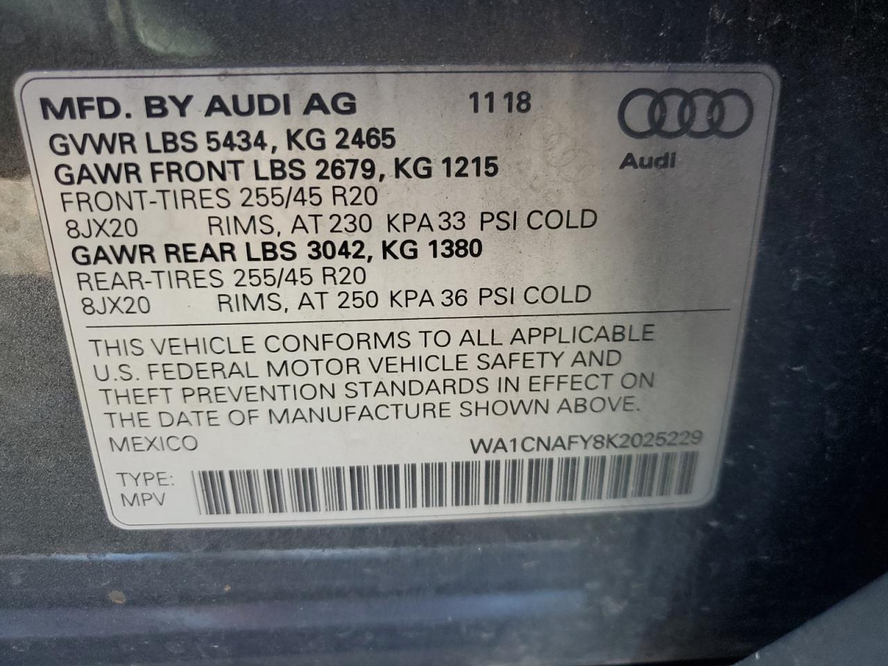 2019 Audi Q5 Prestige VIN: WA1CNAFY8K2025229 Lot: 85206165