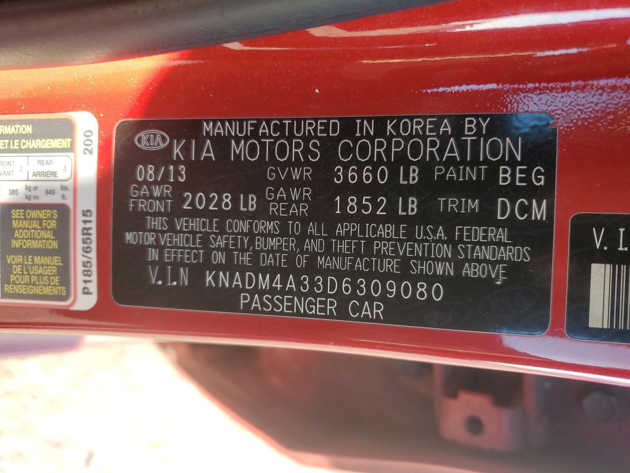 2013 Kia Rio Lx VIN: KNADM4A33D6309080 Lot: 91515875