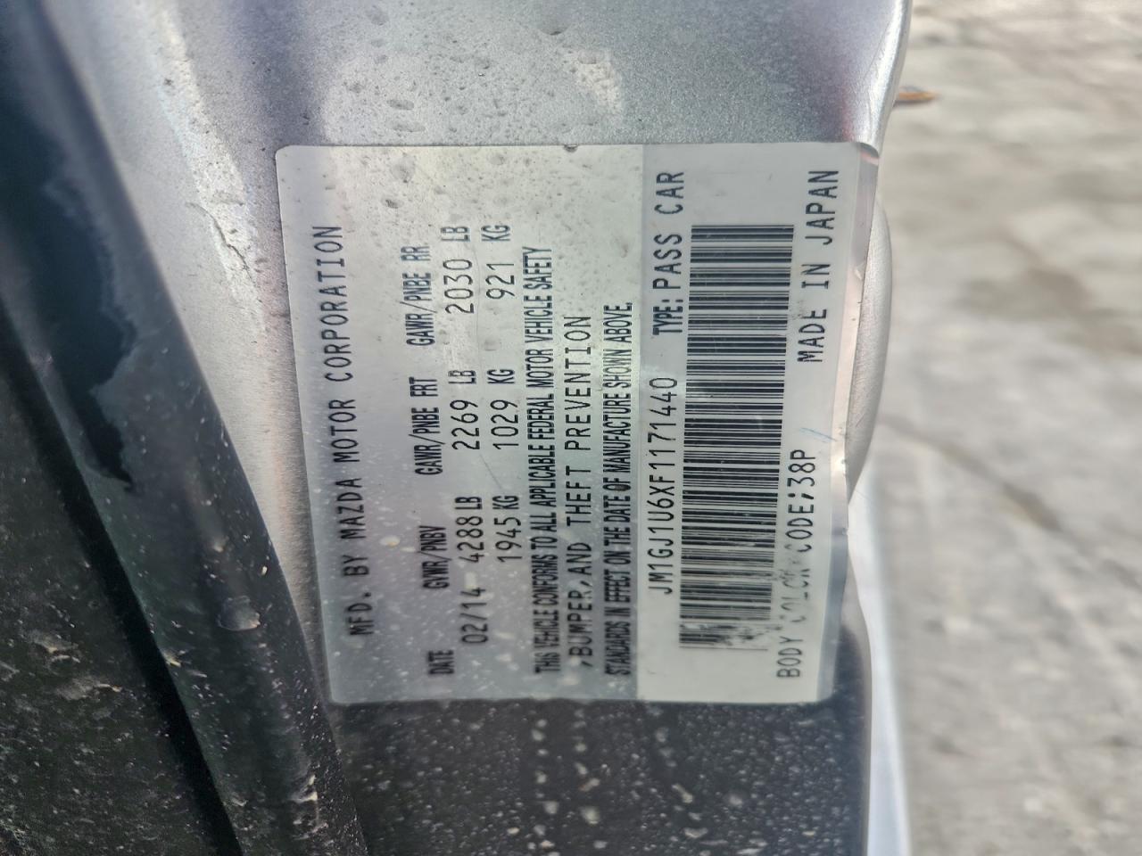 2015 Mazda 6 Sport VIN: JM1GJ1U6XF1171440 Lot: 94386695