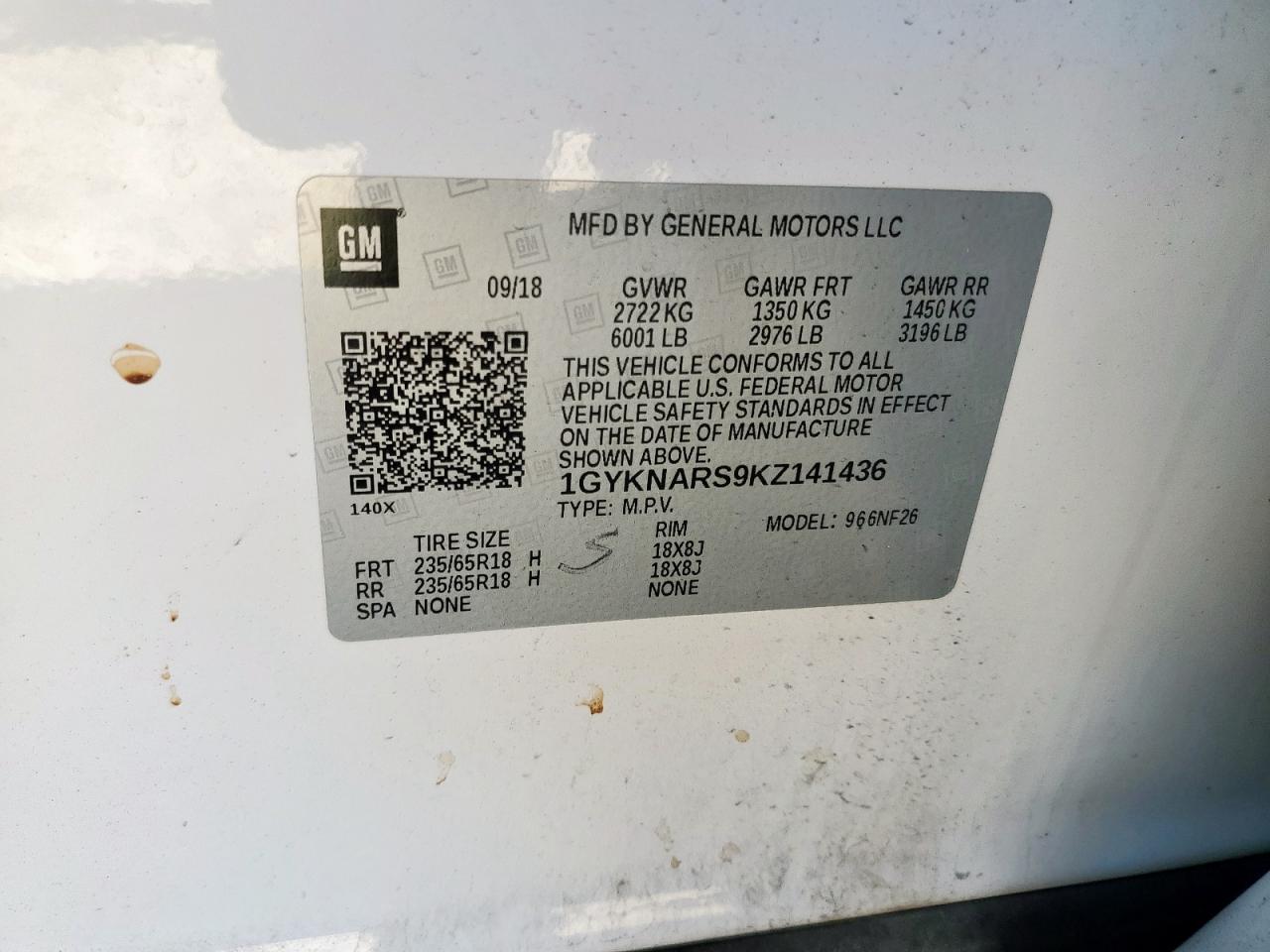 2019 Cadillac Xt5 VIN: 1GYKNARS9KZ141436 Lot: 91233445