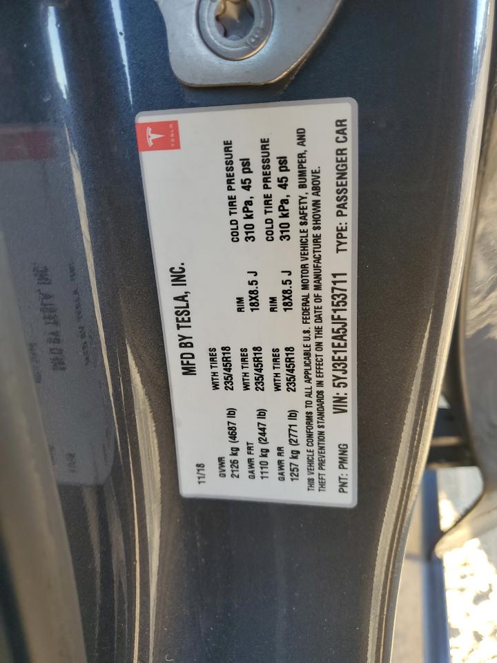 2018 Tesla Model 3 VIN: 5YJ3E1EA5JF153711 Lot: 91666995