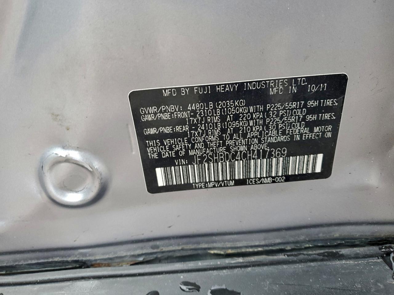 2012 Subaru Forester 2.5X Premium VIN: JF2SHBDC4CH417369 Lot: 94343955