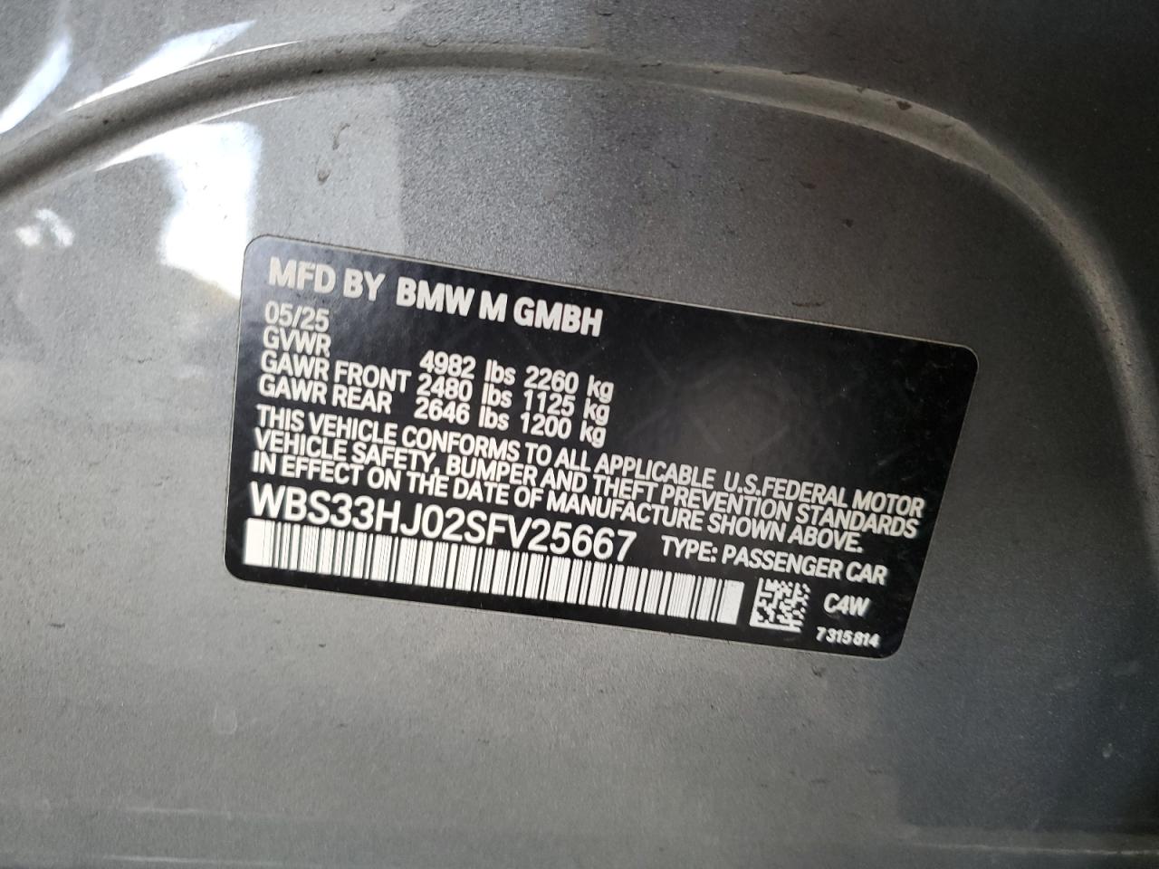 2025 BMW M3 Competition VIN: WBS33HJ02SFV25667 Lot: 90759725