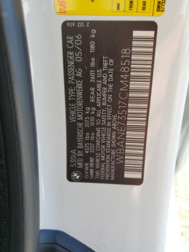 2007 BMW 530 I VIN: WBANE73517CM48518 Lot: 92040165