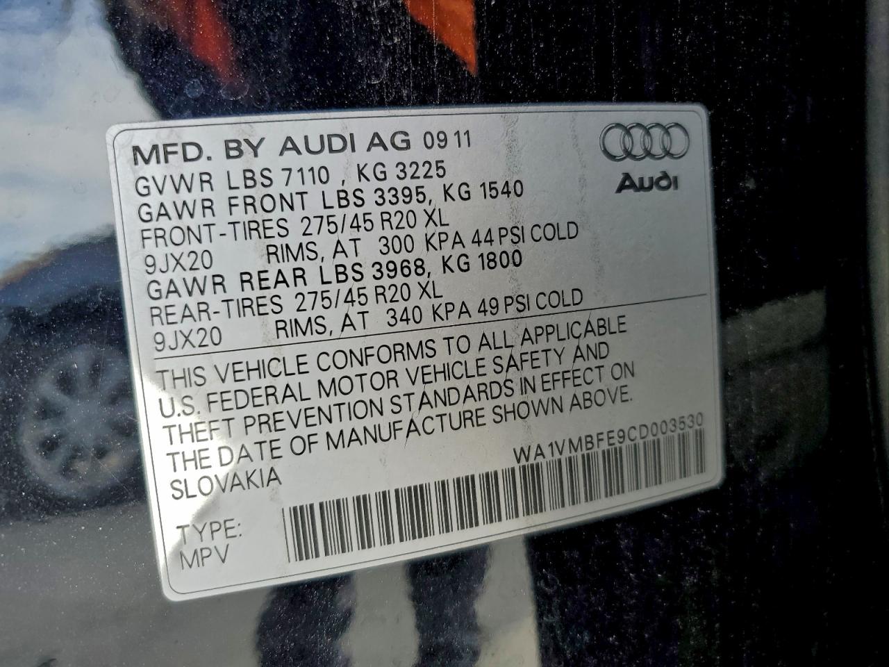 2012 Audi Q7 Prestige VIN: WA1VMBFE9CD003530 Lot: 94038615
