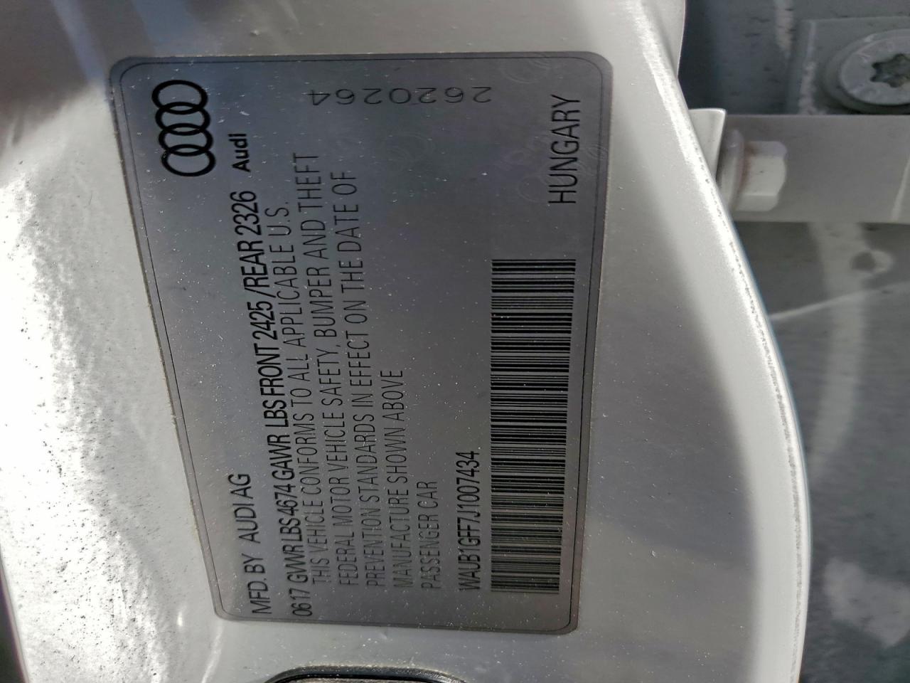 2018 Audi S3 Premium Plus VIN: WAUB1GFF7J1007434 Lot: 94457365