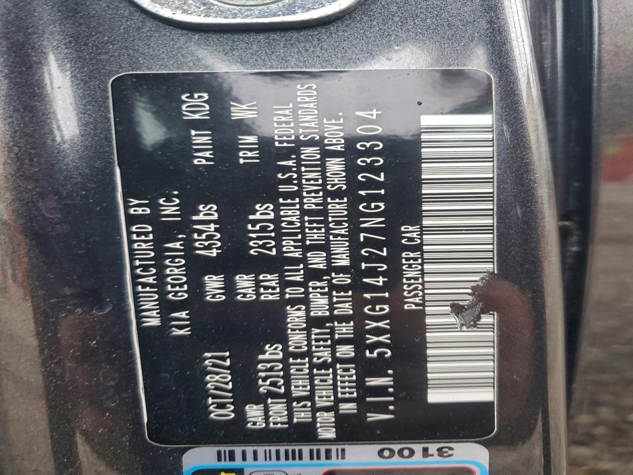 2022 Kia K5 Lxs VIN: 5XXG14J27NG123304 Lot: 94151965