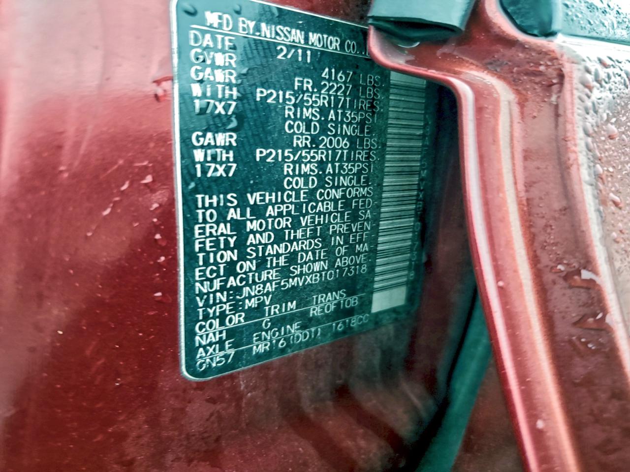 2011 Nissan Juke S VIN: JN8AF5MVXBT017318 Lot: 93376185