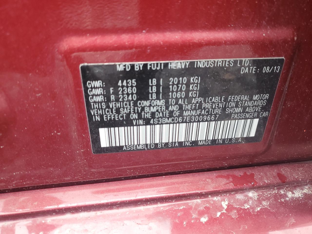 2014 Subaru Legacy 2.5I Premium VIN: 4S3BMCD67E3009667 Lot: 93411815