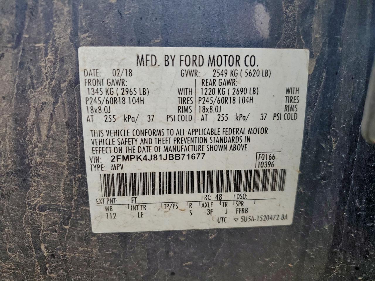 2018 Ford Edge Sel VIN: 2FMPK4J81JBB71677 Lot: 93855005