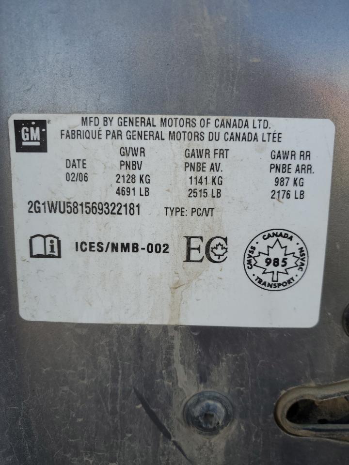 2006 Chevrolet Impala Ltz VIN: 2G1WU581569322181 Lot: 89738795