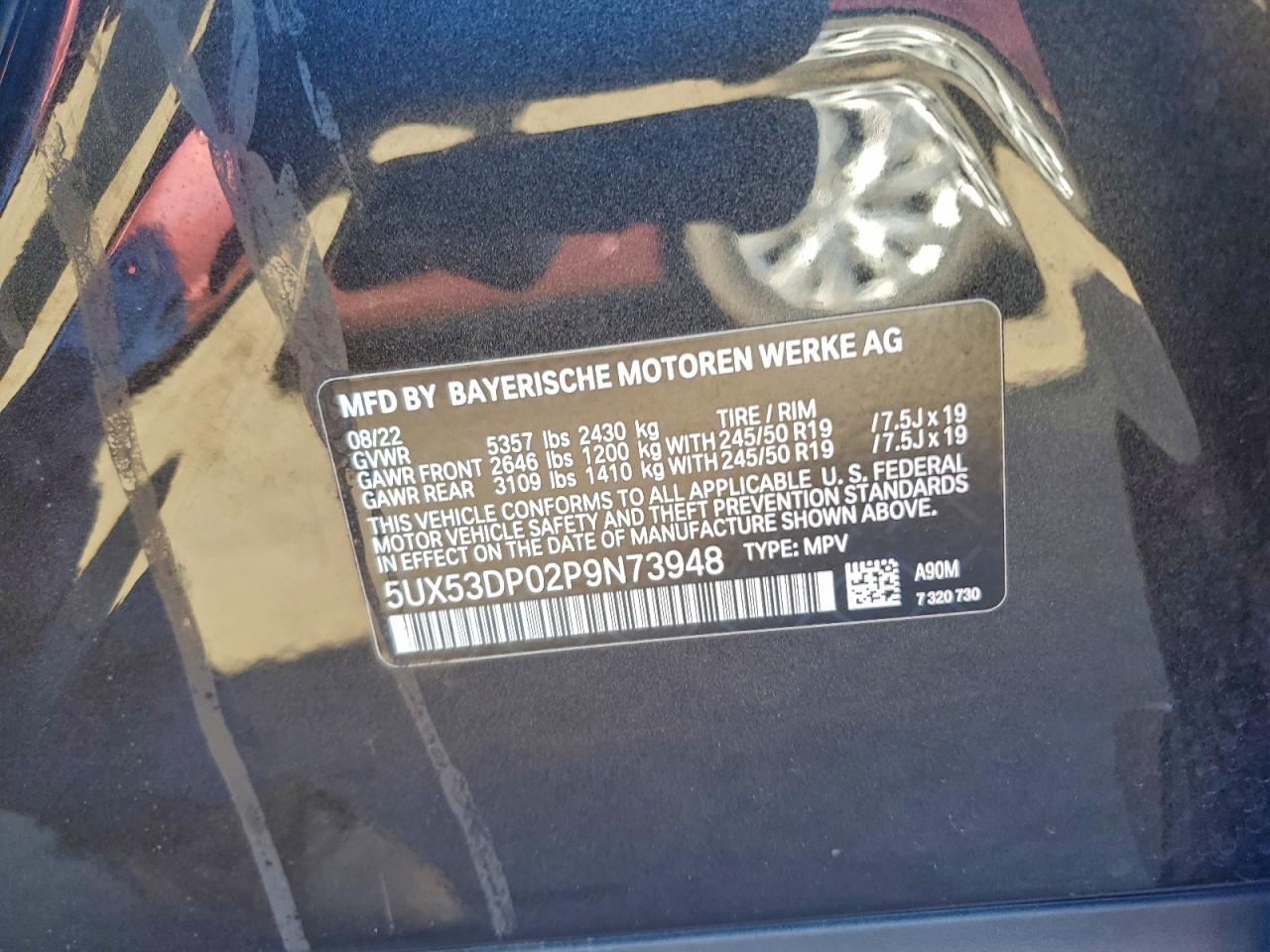 2023 BMW X3 xDrive30I VIN: 5UX53DP02P9N73948 Lot: 93658165