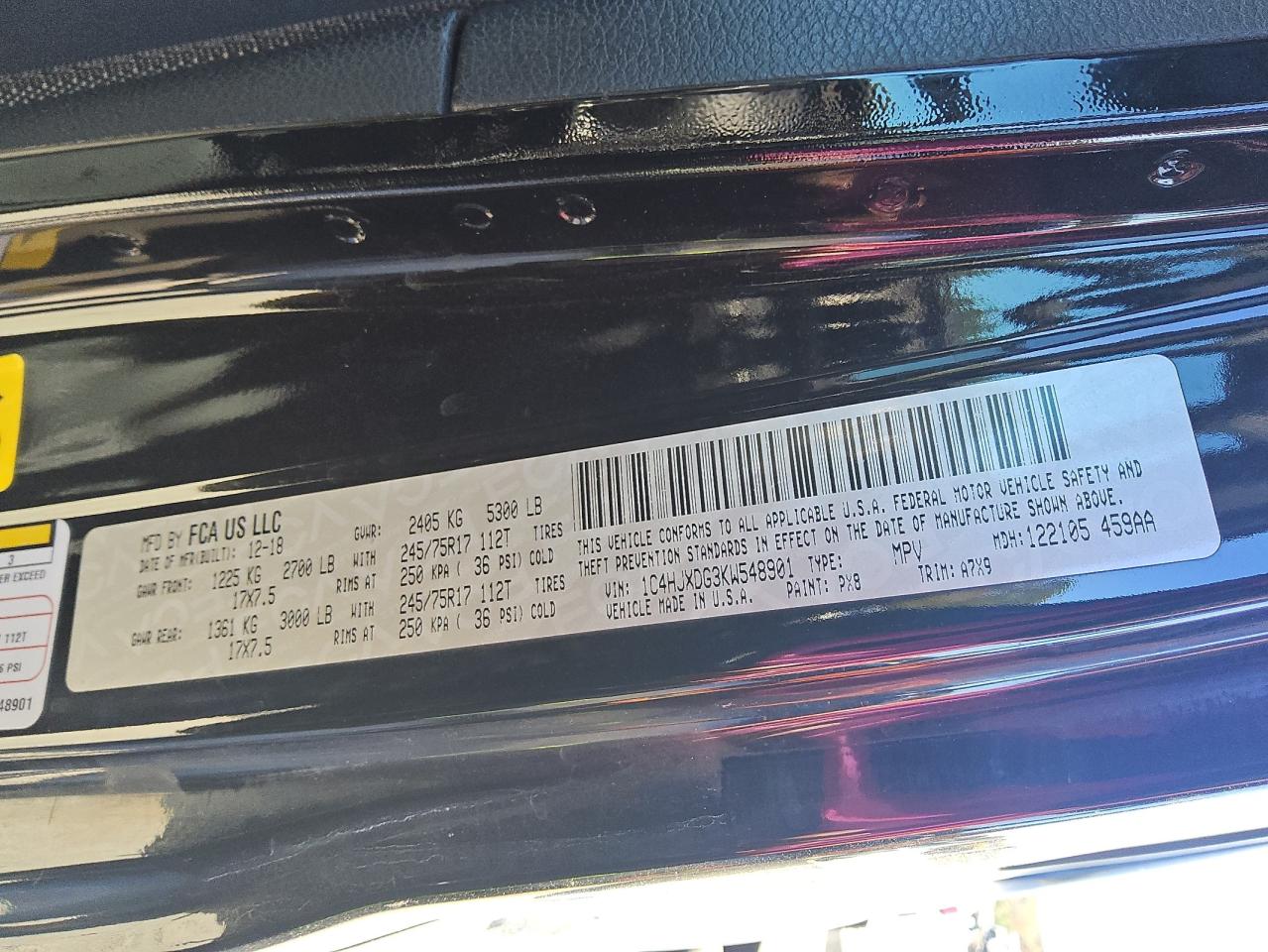 2019 Jeep Wrangler Unlimited Sport VIN: 1C4HJXDG3KW548901 Lot: 91915605