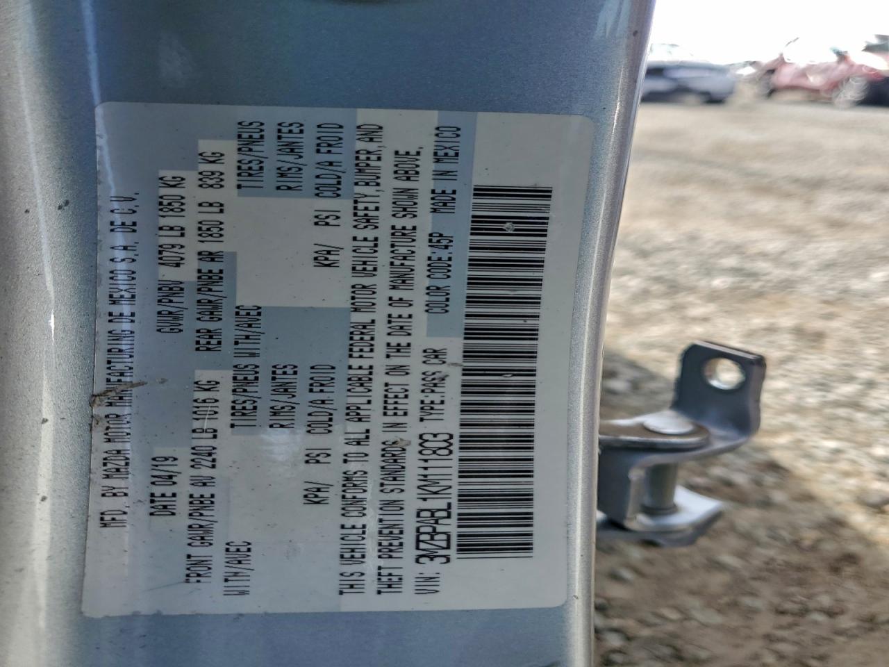 2019 Mazda 3 VIN: 3MZBPABL1KM111803 Lot: 93938285